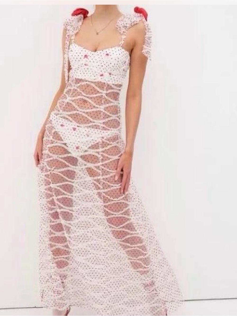 For Love & Lemons White Crochet Maxi Cover-Up with Pink Accents